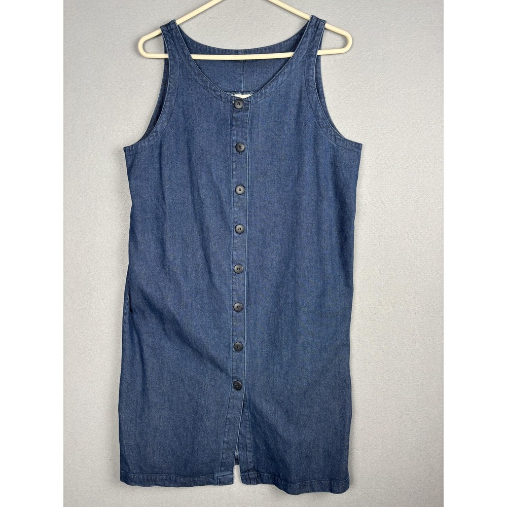Vintage L.L.Bean Dress Womens 10 Blue Denim Button Front USA Regular Short Tank